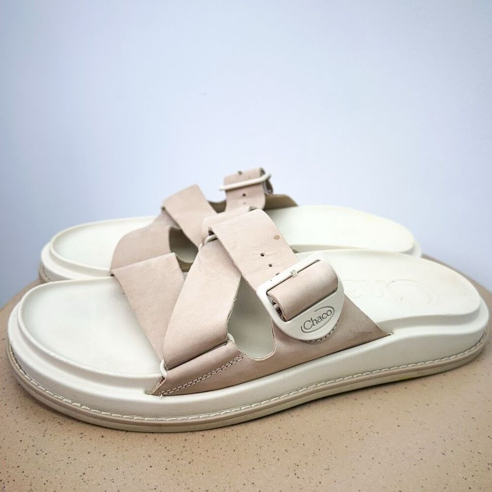 Chaco Women’s The Townes Slide Angora Cream Tan Nubuck Leather Slide Sandal - Picture 11 of 13